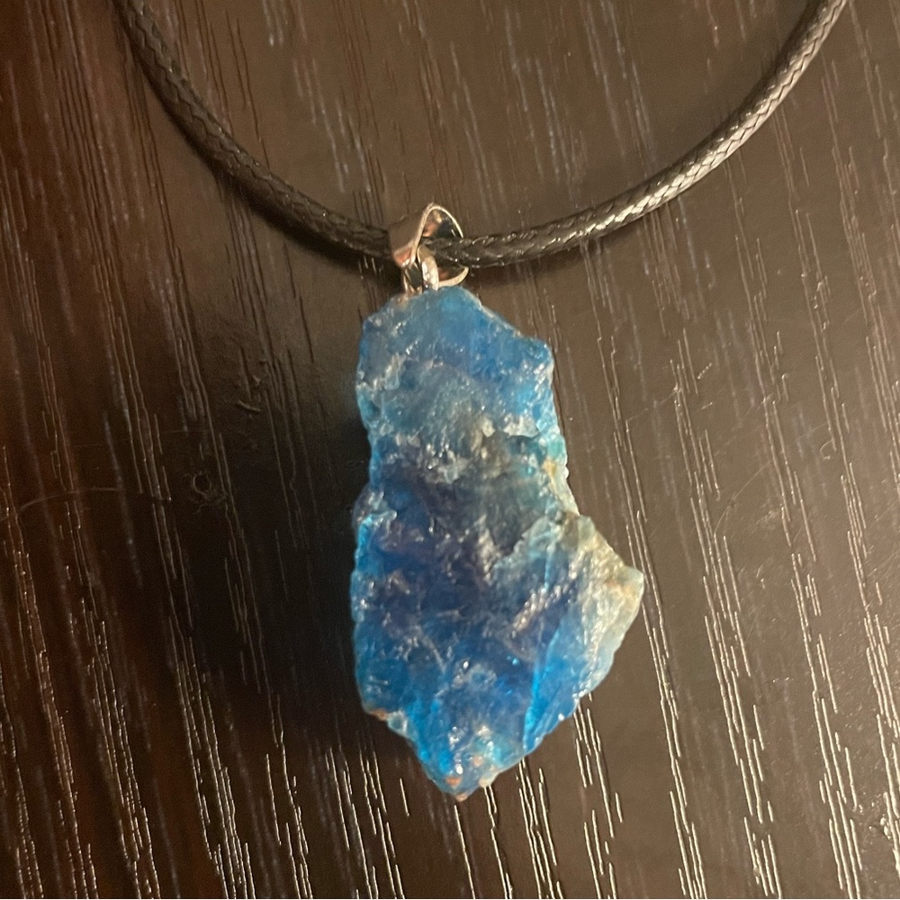 Blue apatite gemstone necklace- raw stone